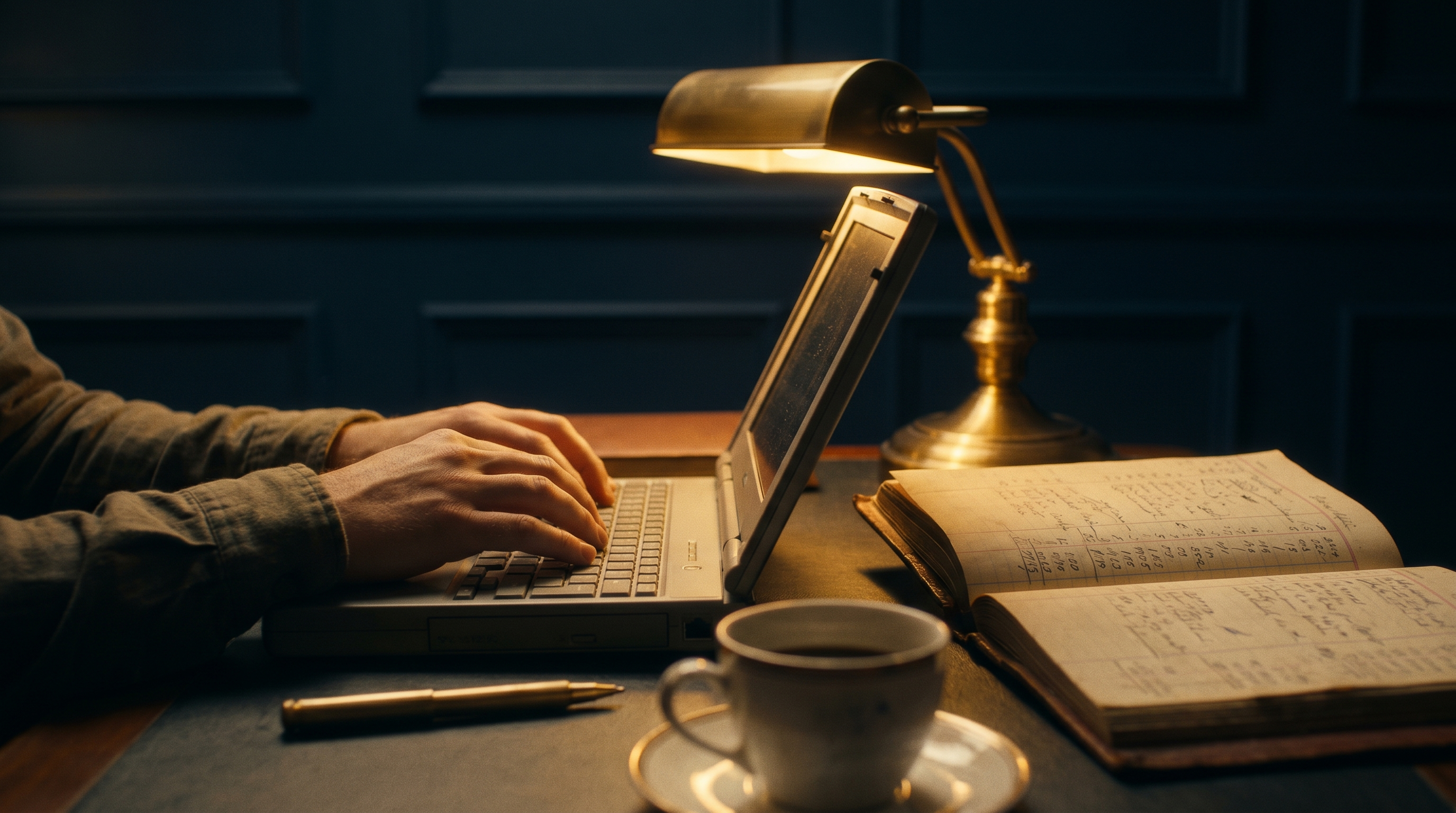 Night Auditor am Schreibtisch